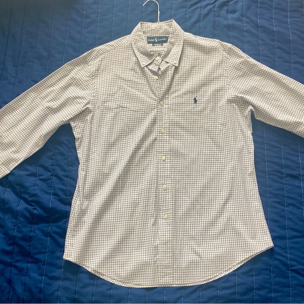 Ralph Lauren Men’s Size Large White Checkered Button Down Shirt